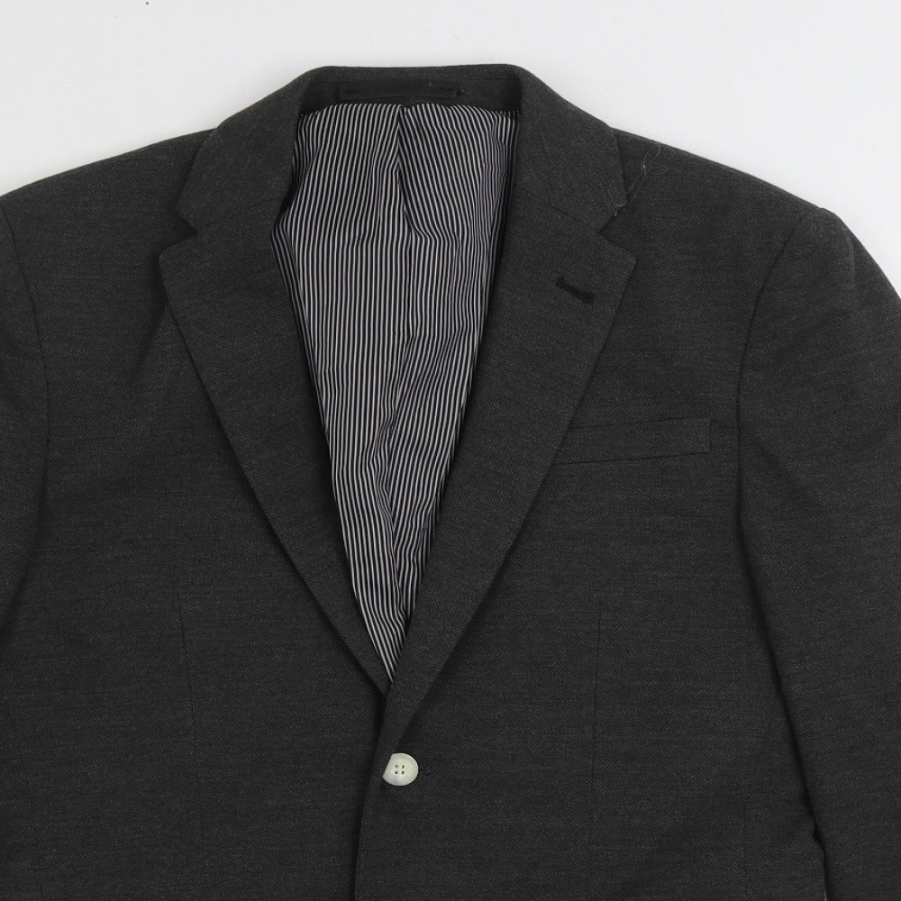 JACK & JONES Mens Grey Polyester Jacket Suit Jacket Size 34
