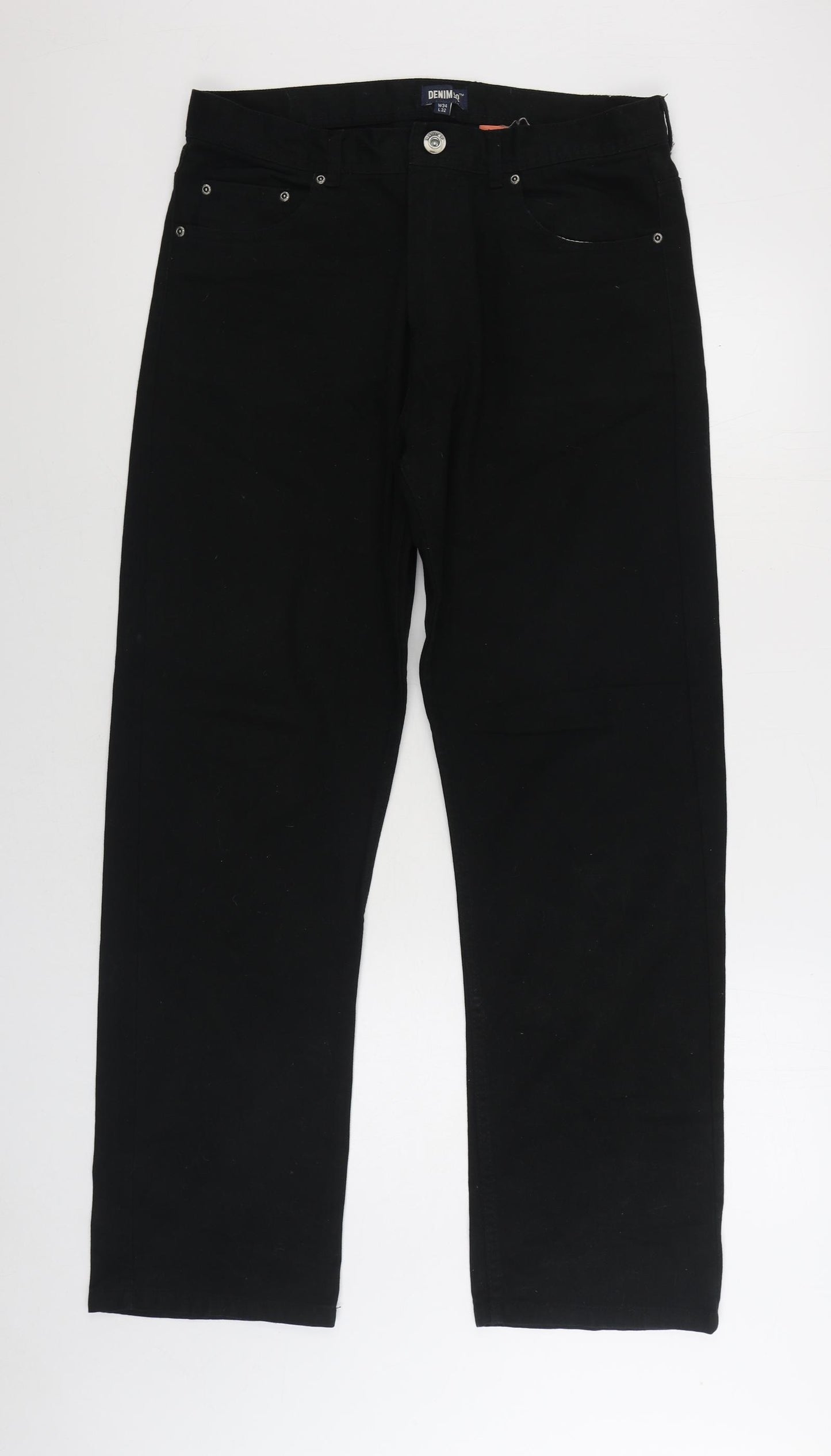 Denim & Co. Mens Black Cotton Straight Jeans Size 34 in L31 in Regular Zip