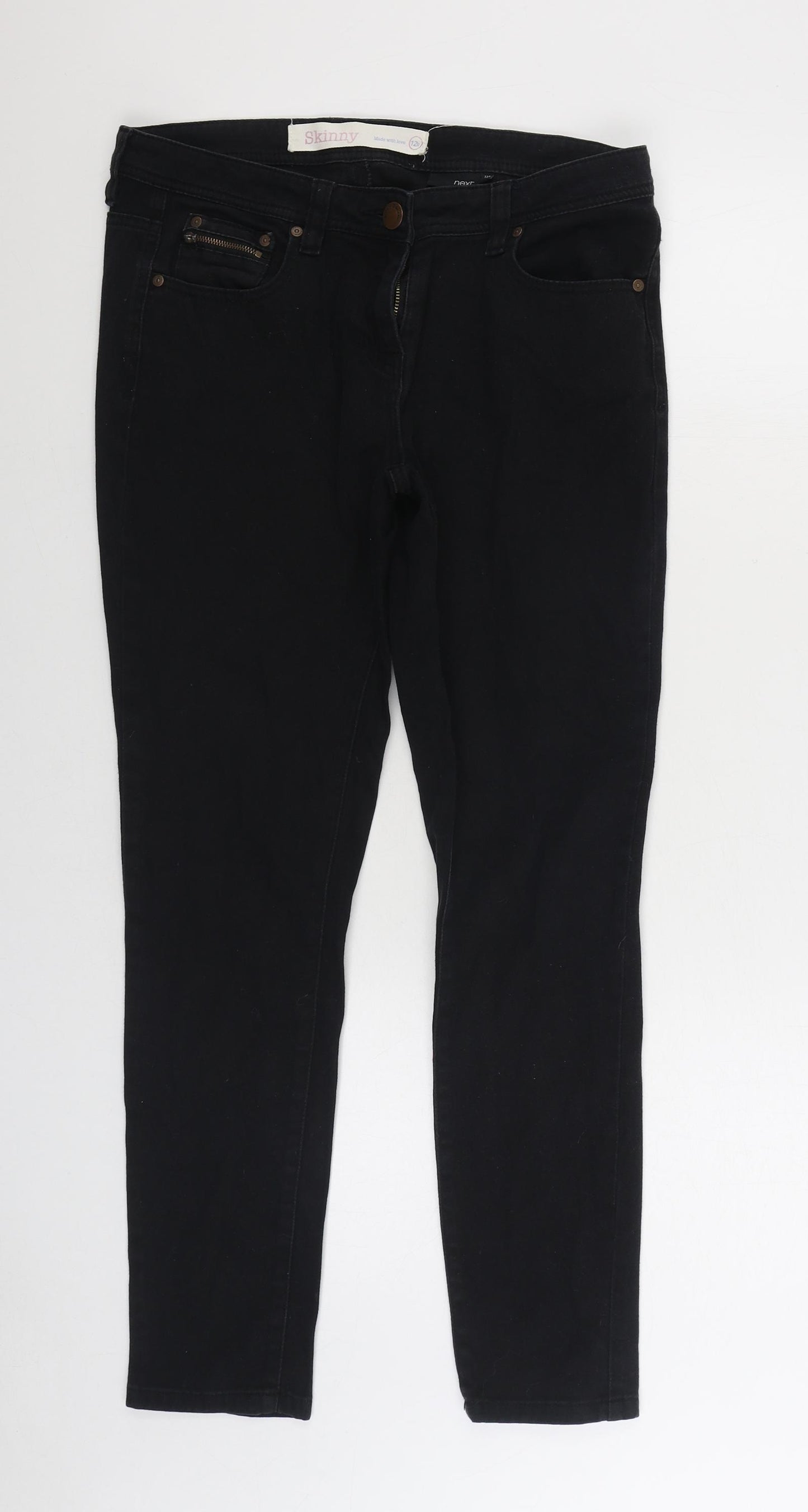 NEXT Womens Black Cotton Skinny Jeans Size 12 L30 in Regular Zip