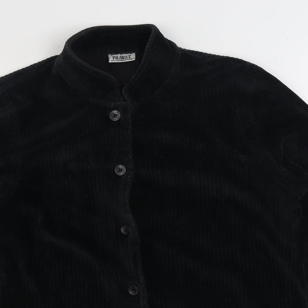 Fragile Mens Black Cotton Button-Up Size S Collared Button