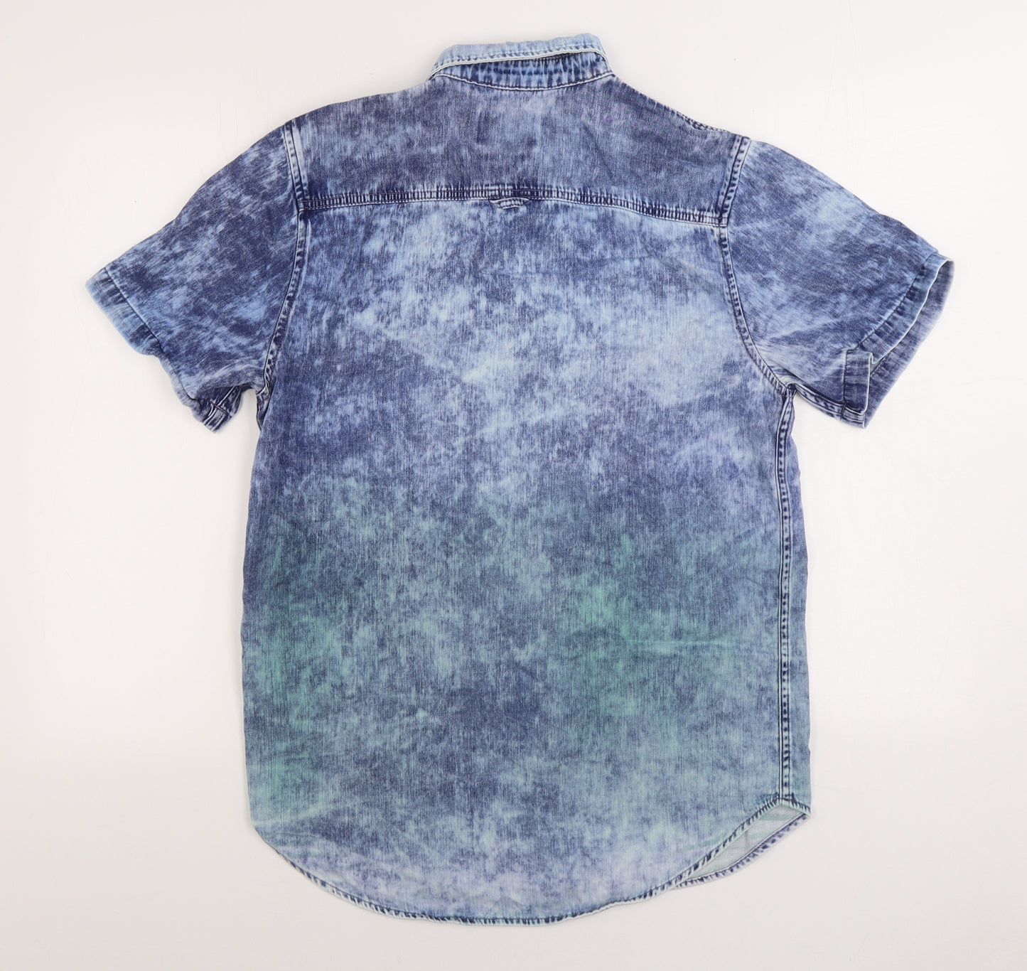 Topman Mens Blue Geometric Cotton Button-Up Size M Collared Button - Acid Wash