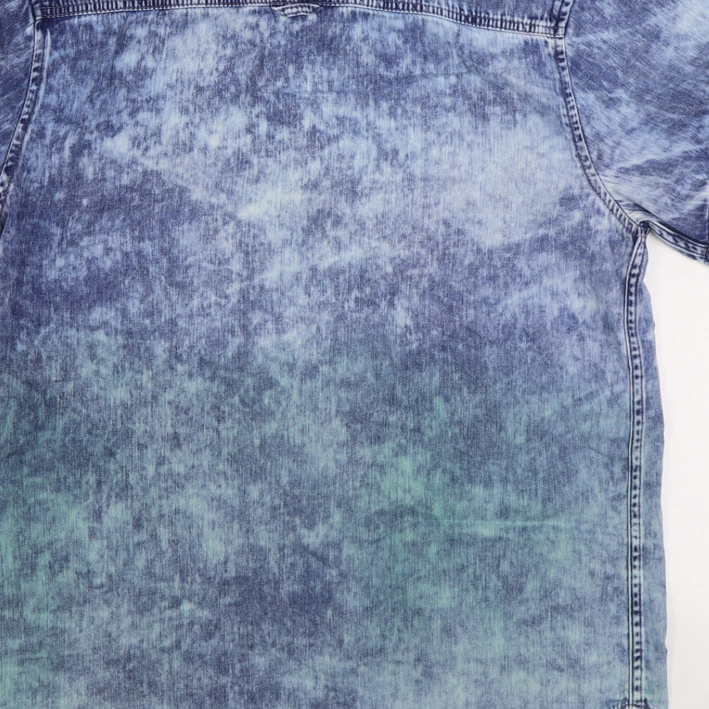 Topman Mens Blue Geometric Cotton Button-Up Size M Collared Button - Acid Wash