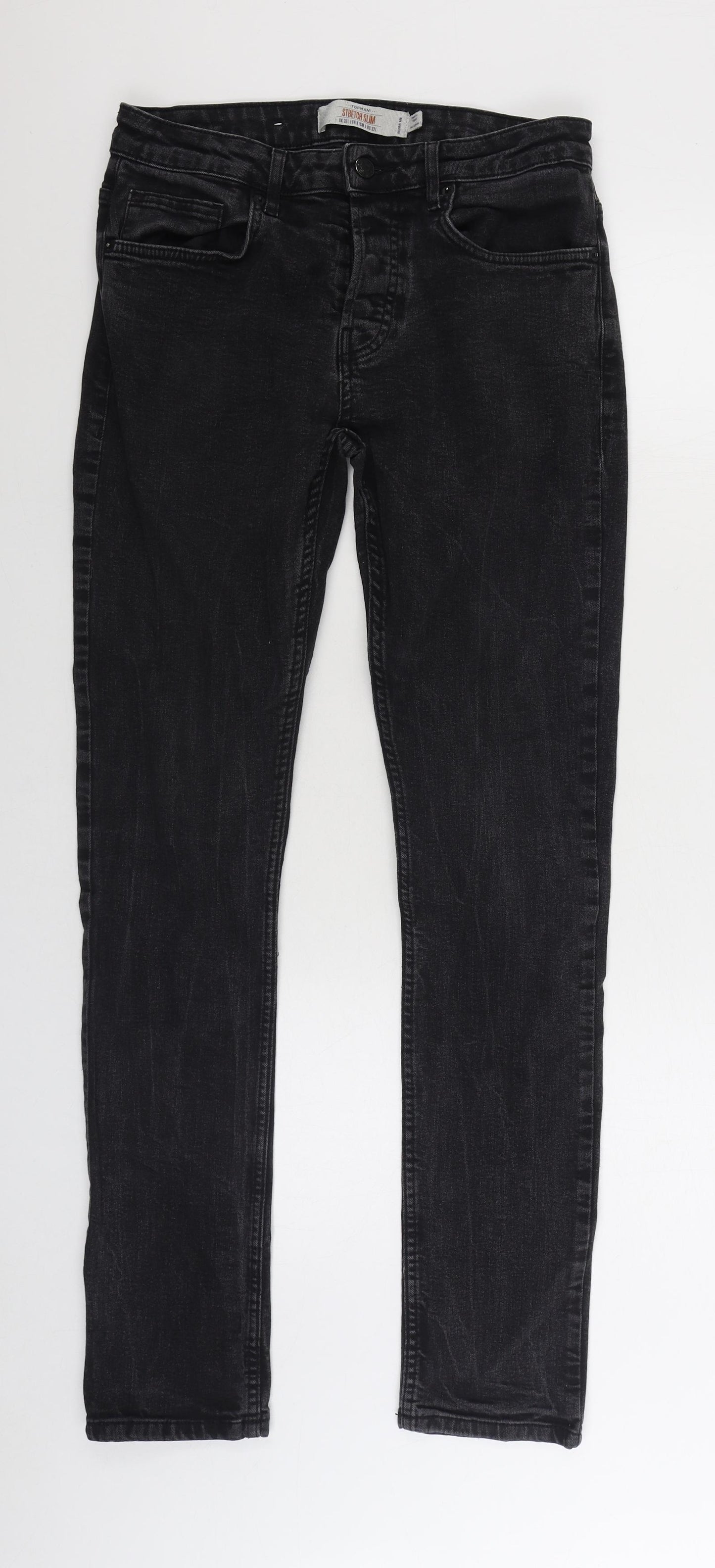 Topman Mens Black Cotton Skinny Jeans Size 32 in L32 in Regular Zip