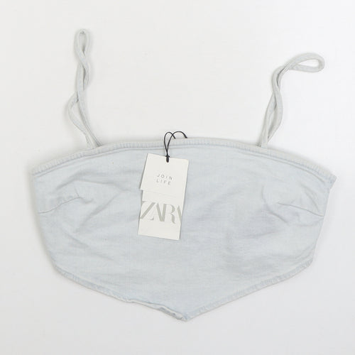 Zara Womens Blue Cotton Camisole Tank Size M Square Neck - Cropped