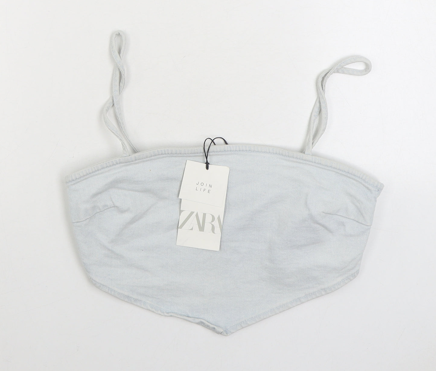 Zara Womens Blue Cotton Camisole Tank Size M Square Neck - Cropped