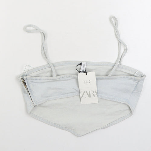 Zara Womens Blue Cotton Camisole Tank Size M Square Neck - Cropped