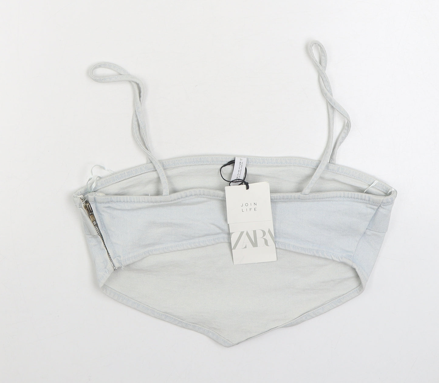 Zara Womens Blue Cotton Camisole Tank Size M Square Neck - Cropped