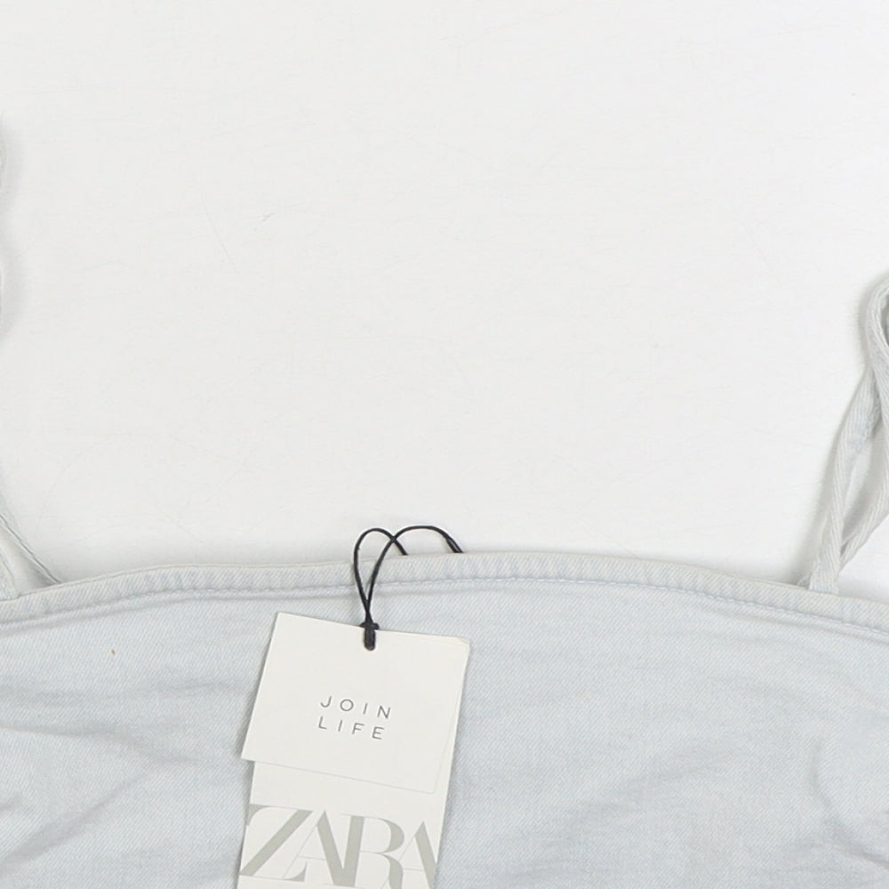 Zara Womens Blue Cotton Camisole Tank Size M Square Neck - Cropped