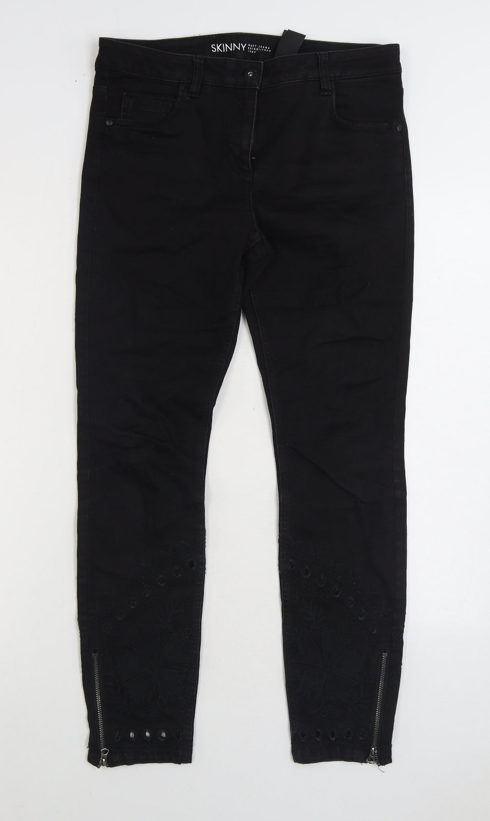 NEXT Womens Black Cotton Skinny Jeans Size 10 L27 in Regular Zip