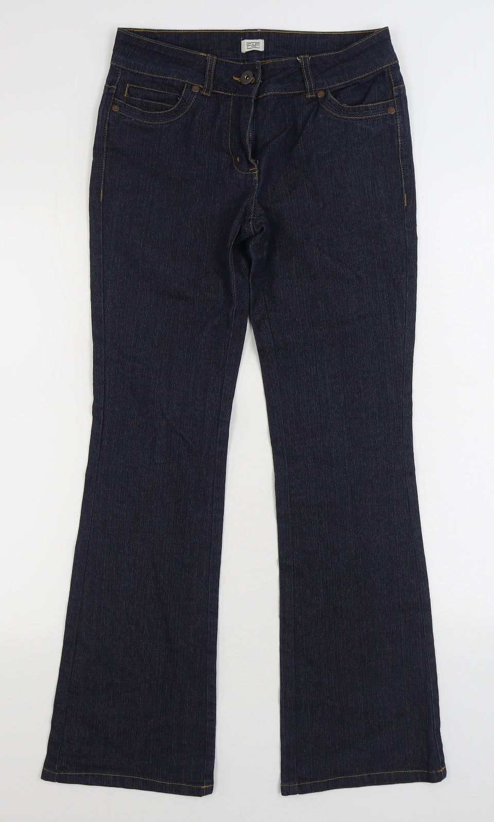 F&F Womens Blue Cotton Bootcut Jeans Size 6 L30 in Regular Zip