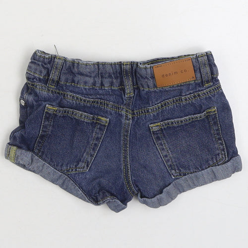 Denim & Co. Girls Blue Cotton Hot Pants Shorts Size 3-4 Years Regular Zip