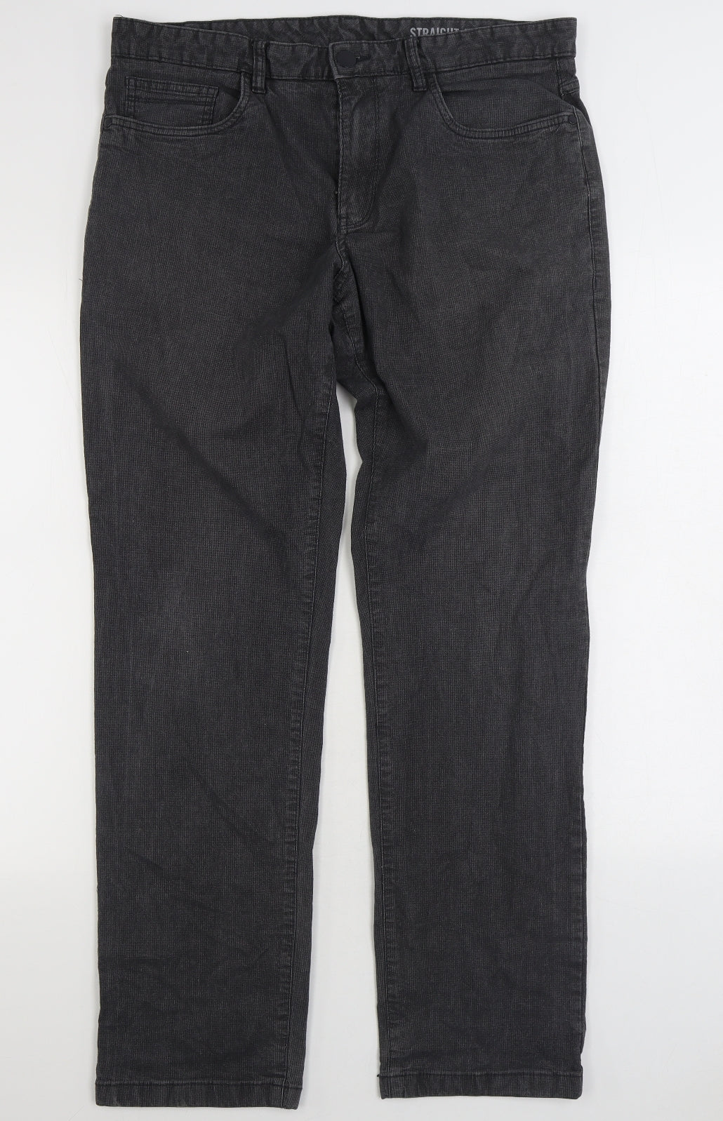 F&F Mens Grey Cotton Straight Jeans Size 36 in L32 in Regular Zip