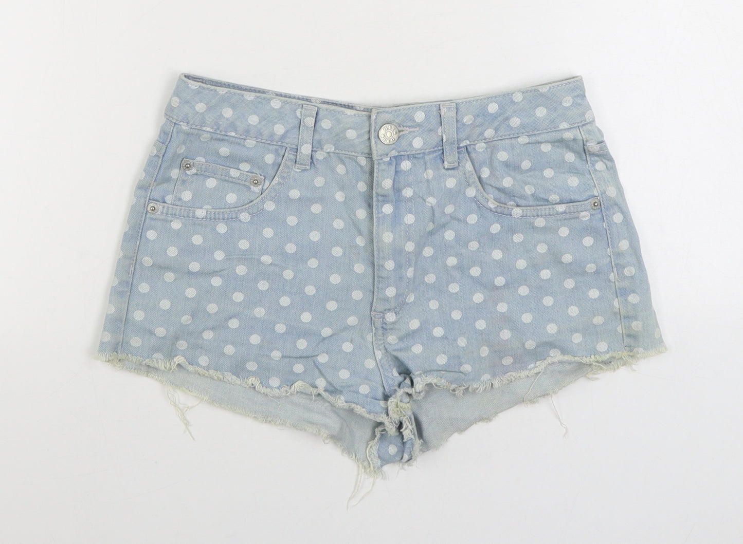 Topshop Womens Blue Polka Dot Cotton Hot Pants Shorts Size 28 in Regular Zip