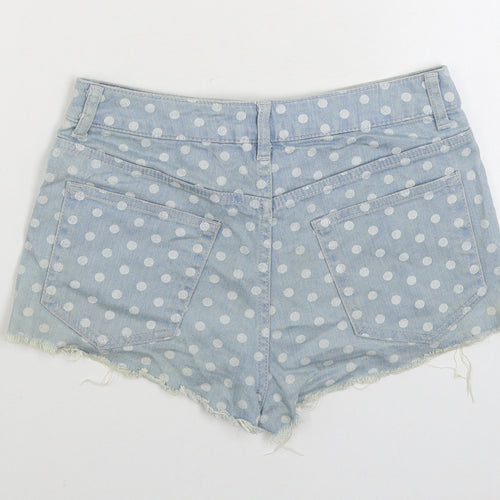 Topshop Womens Blue Polka Dot Cotton Hot Pants Shorts Size 28 in Regular Zip