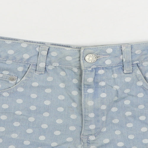 Topshop Womens Blue Polka Dot Cotton Hot Pants Shorts Size 28 in Regular Zip