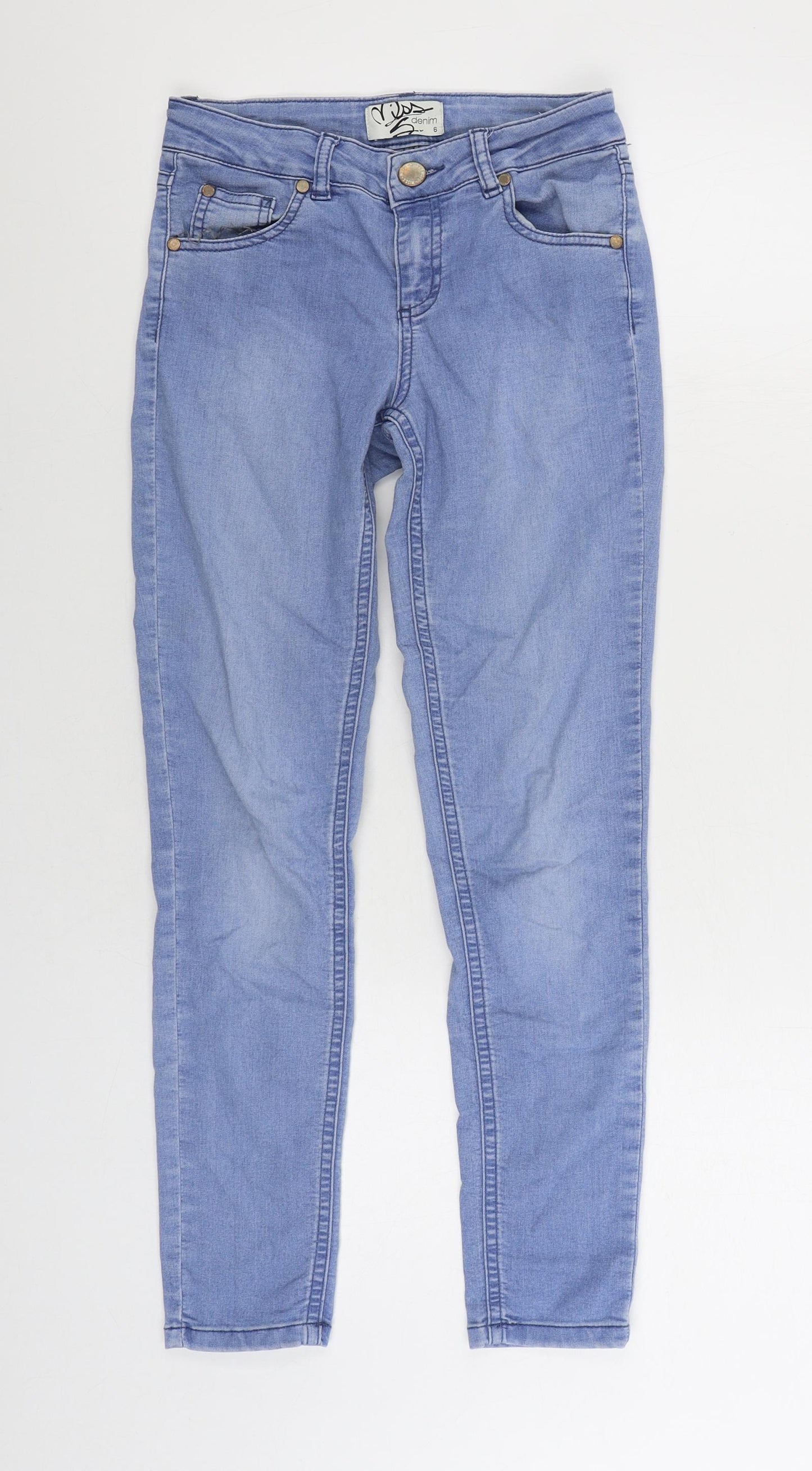 Miss Selfridge Womens Blue Cotton Straight Jeans Size 6 L26 in Regular Zip