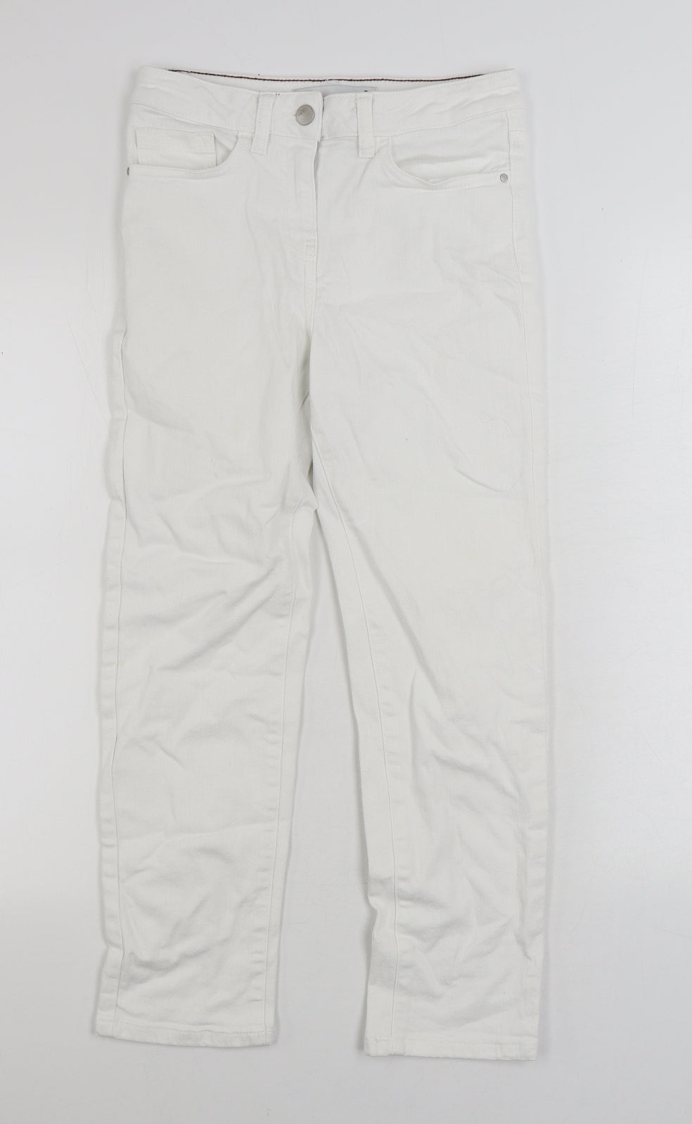 NEXT Womens White Cotton Cropped Jeans Size 8 L23 in Regular Zip