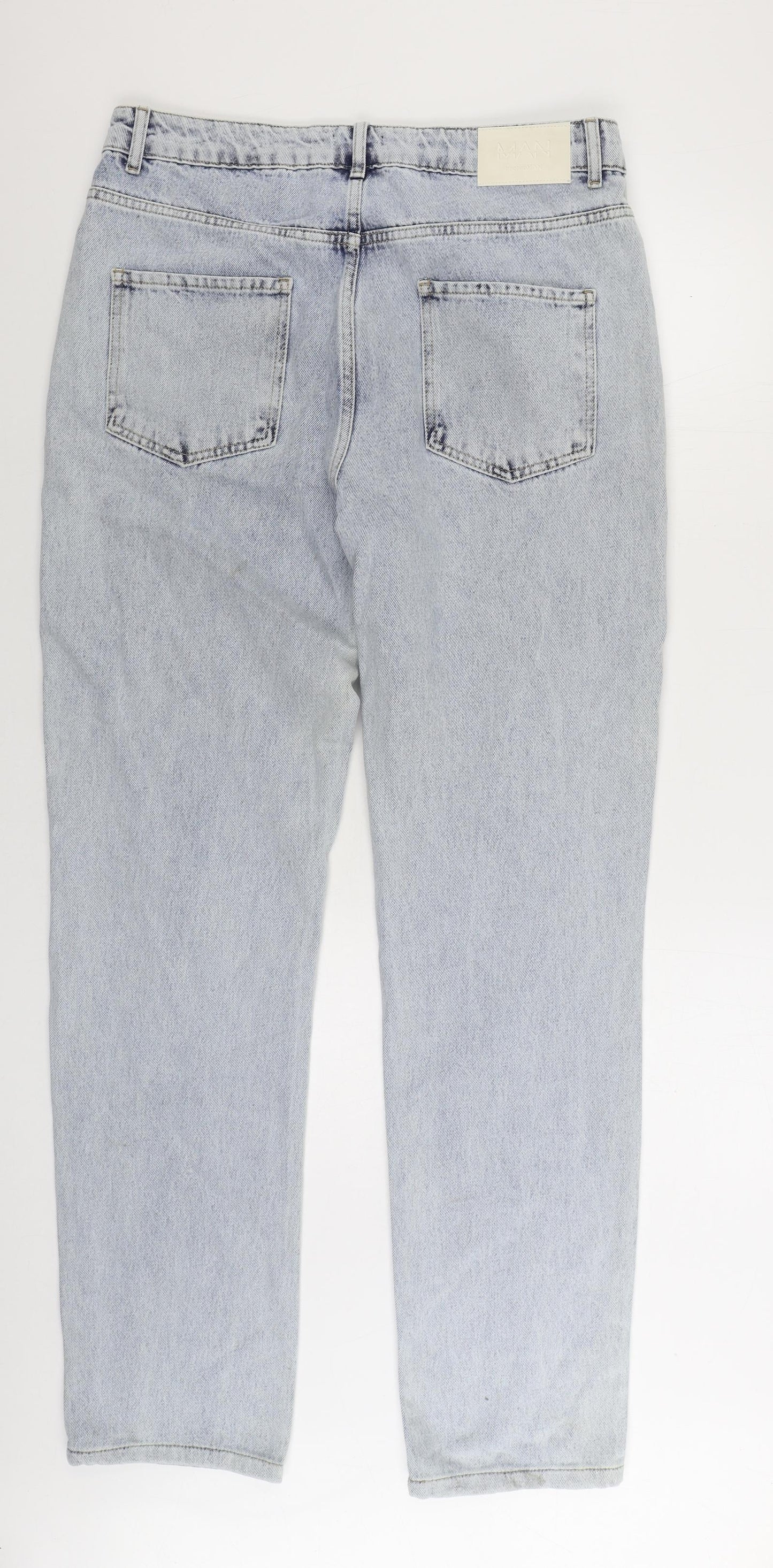 BoohooMan Mens Blue Cotton Skinny Jeans Size 34 in L35 in Regular Zip - Acid Wash