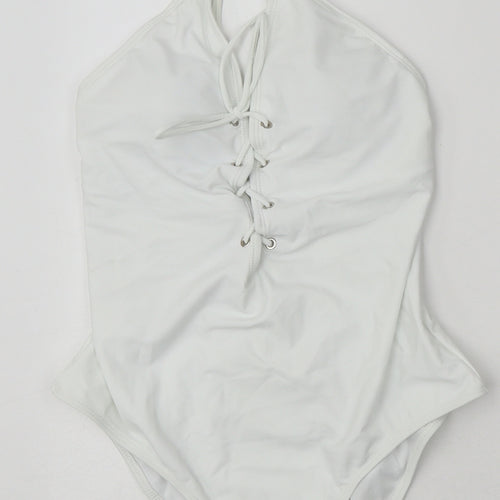 Debenhams Womens White 100% Polyamide One Piece Size 14 - Lace Back and Front