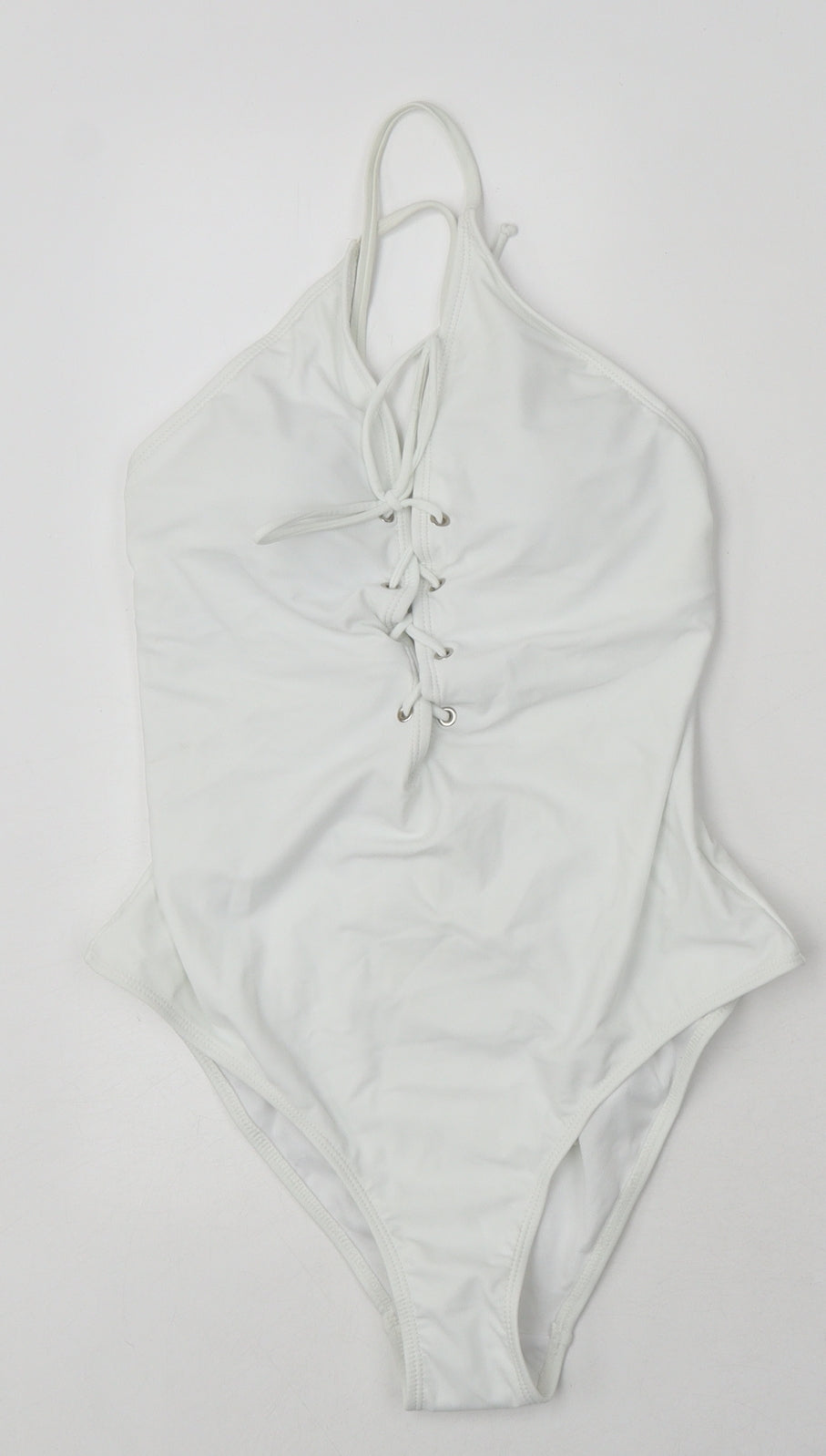 Debenhams Womens White 100% Polyamide One Piece Size 14 - Lace Back and Front