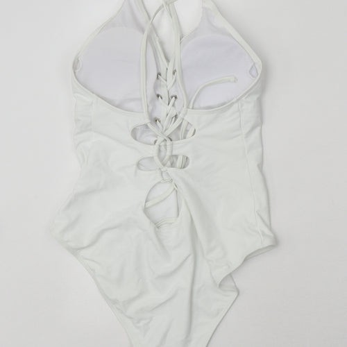 Debenhams Womens White 100% Polyamide One Piece Size 14 - Lace Back and Front