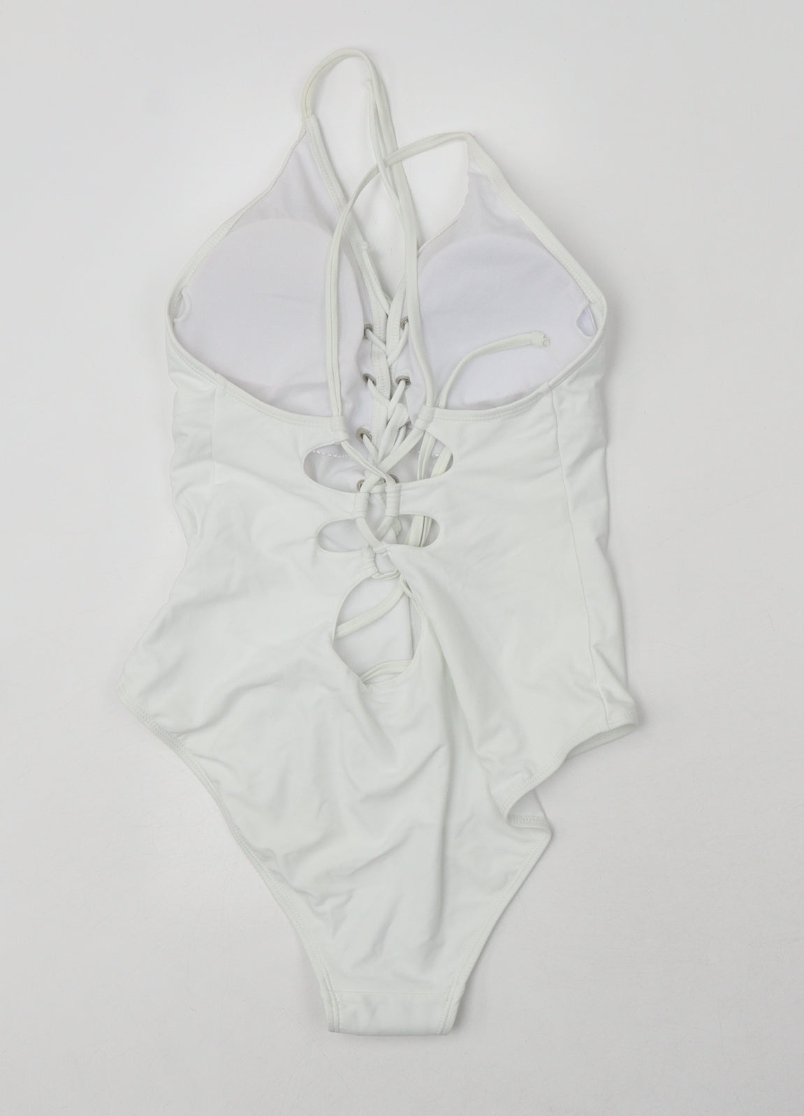 Debenhams Womens White 100% Polyamide One Piece Size 14 - Lace Back and Front