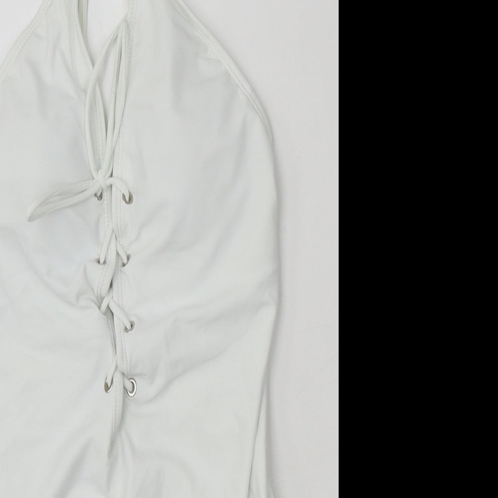 Debenhams Womens White 100% Polyamide One Piece Size 14 - Lace Back and Front