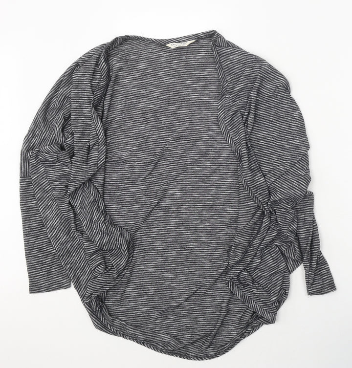 Miss Selfridge Womens Grey Round Neck Striped Polyester Cardigan Jumper Size 10
