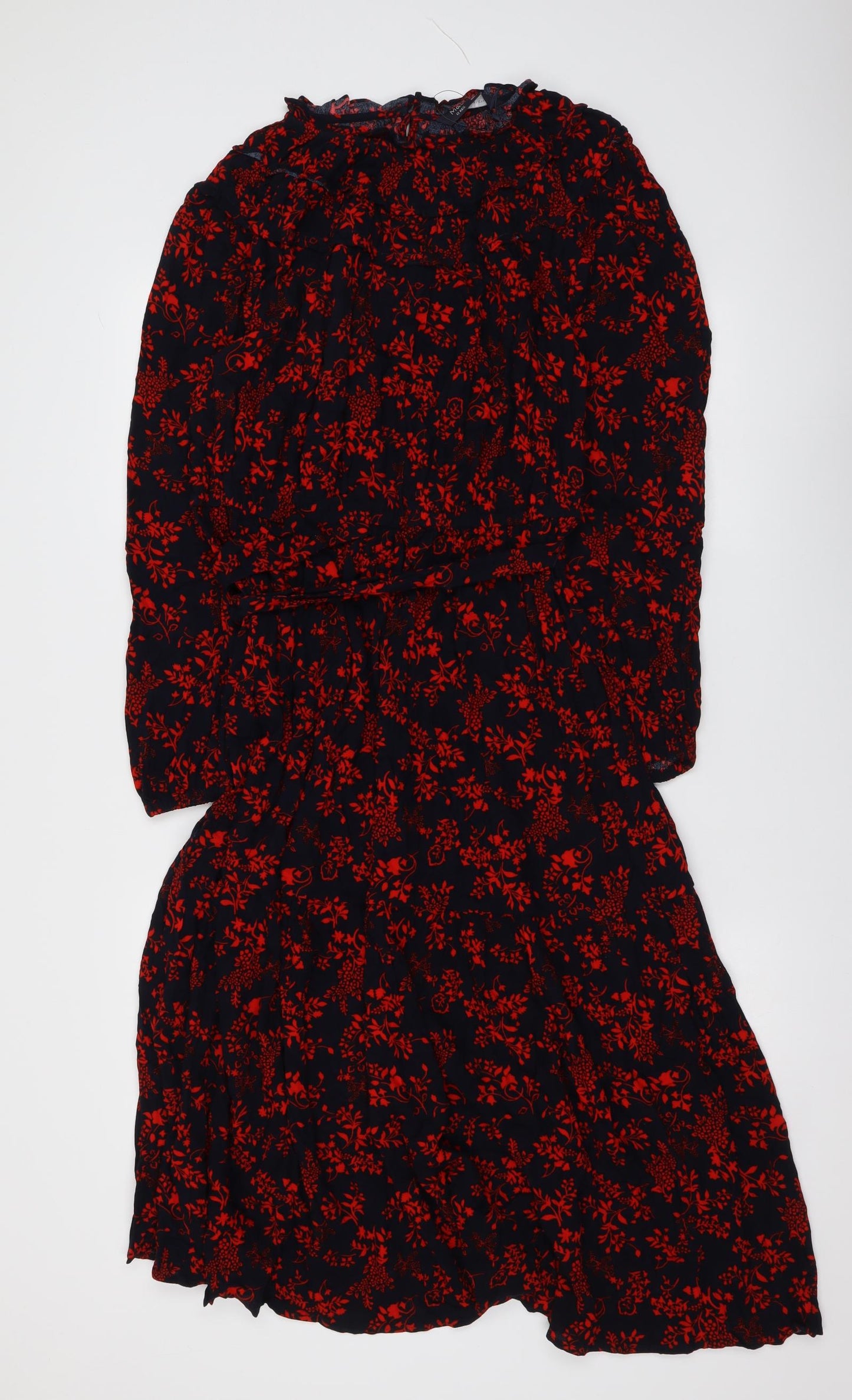 Marks and Spencer Womens Black Geometric Viscose A-Line Size 12 Round Neck Pullover