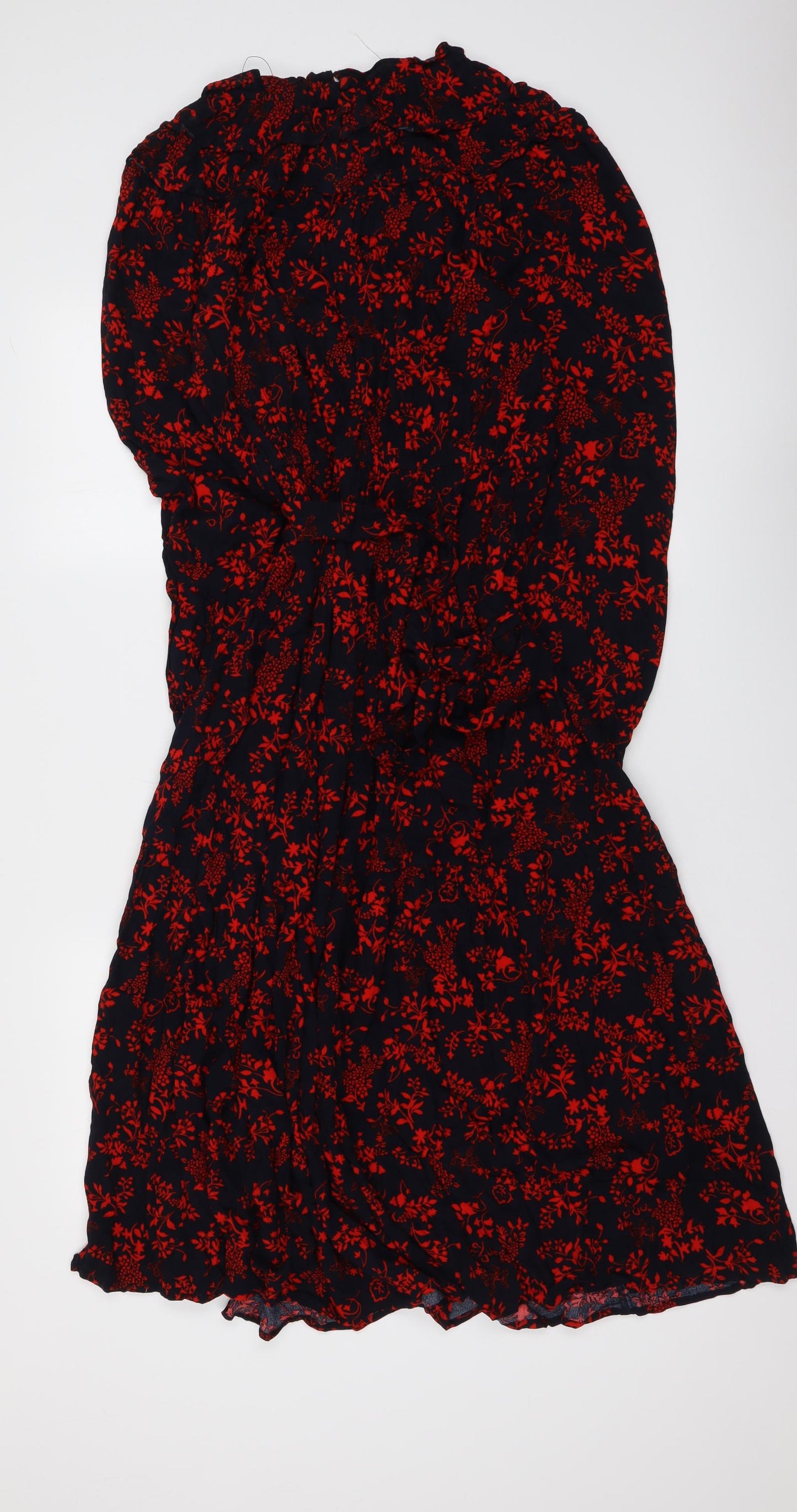 Marks and Spencer Womens Black Geometric Viscose A-Line Size 12 Round Neck Pullover