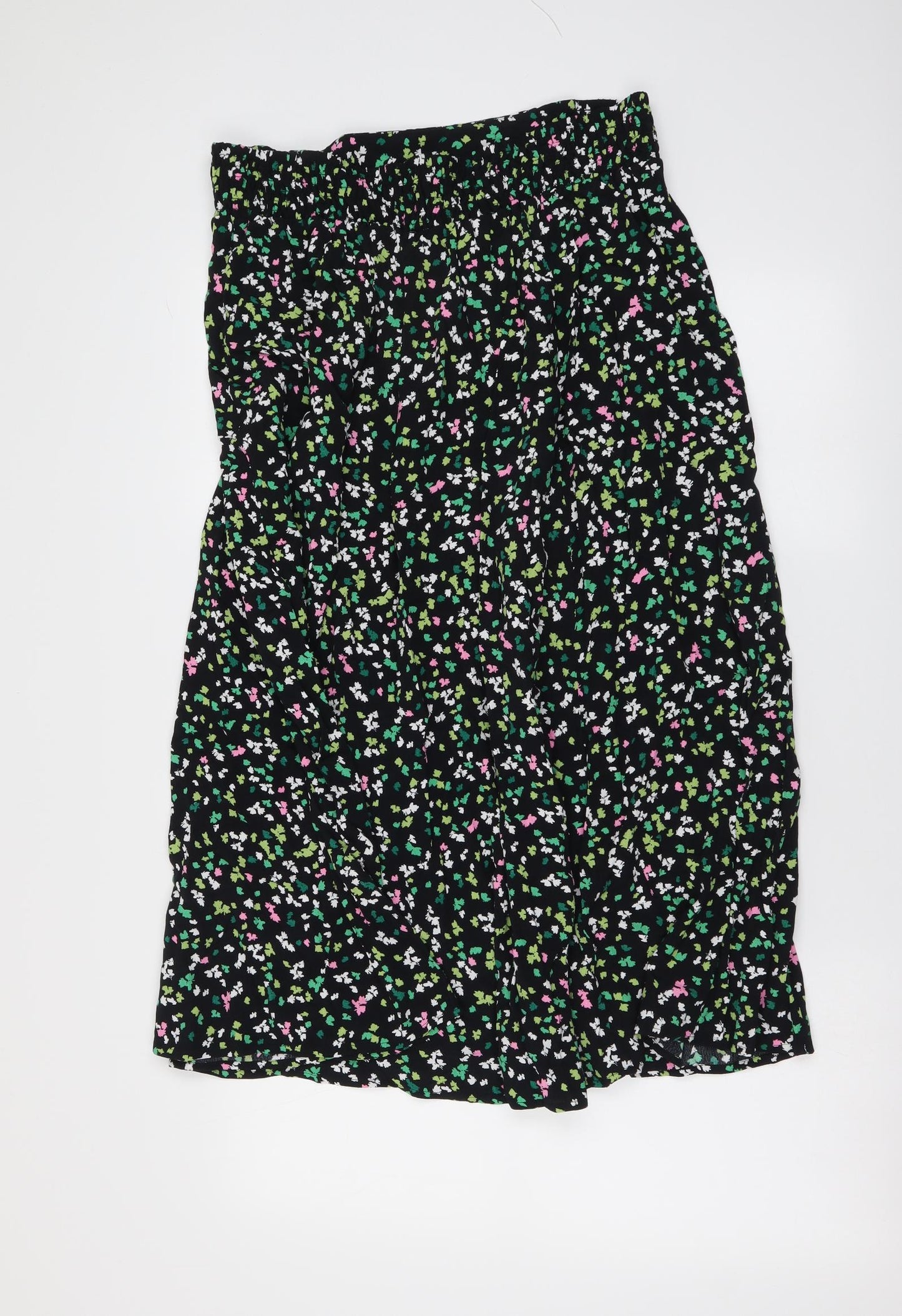 Marks and Spencer Womens Black Geometric Viscose A-Line Skirt Size 16 Drawstring