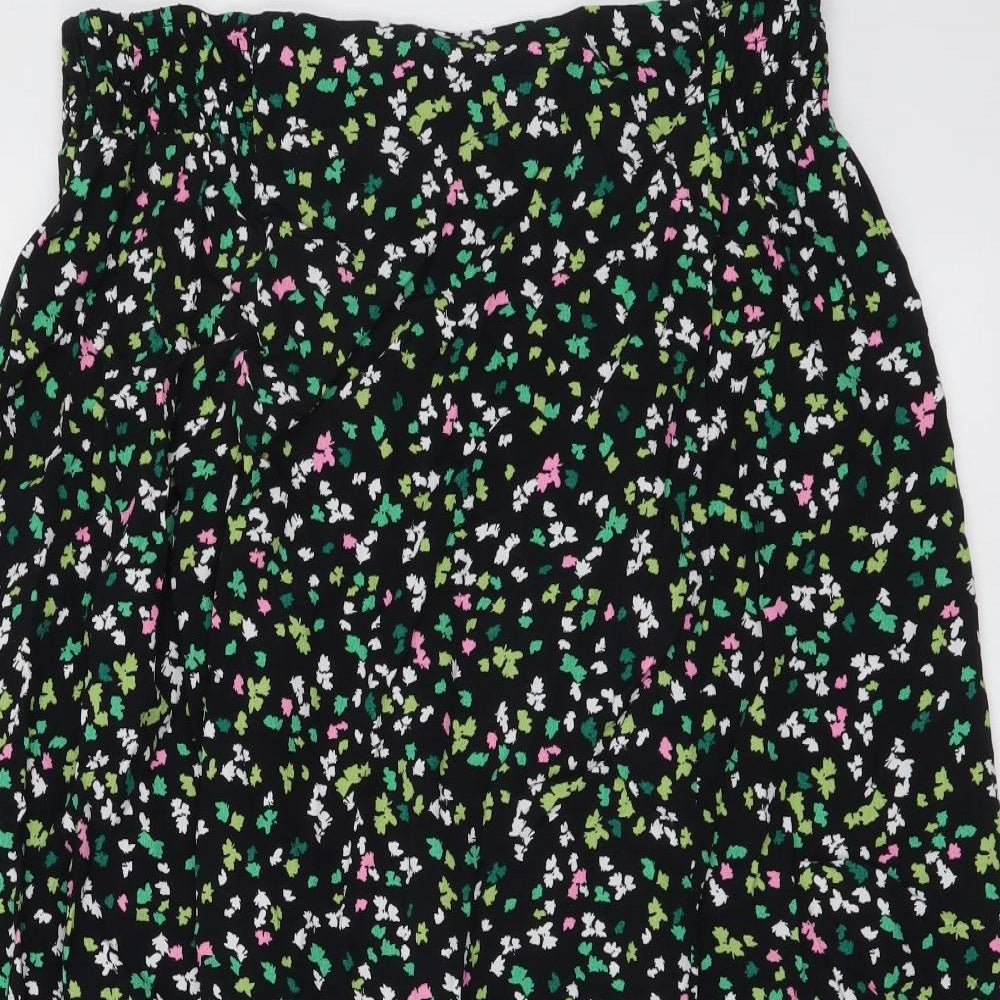 Marks and Spencer Womens Black Geometric Viscose A-Line Skirt Size 16 Drawstring