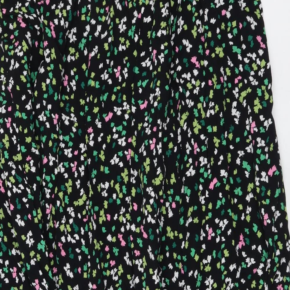 Marks and Spencer Womens Black Geometric Viscose A-Line Skirt Size 16 Drawstring