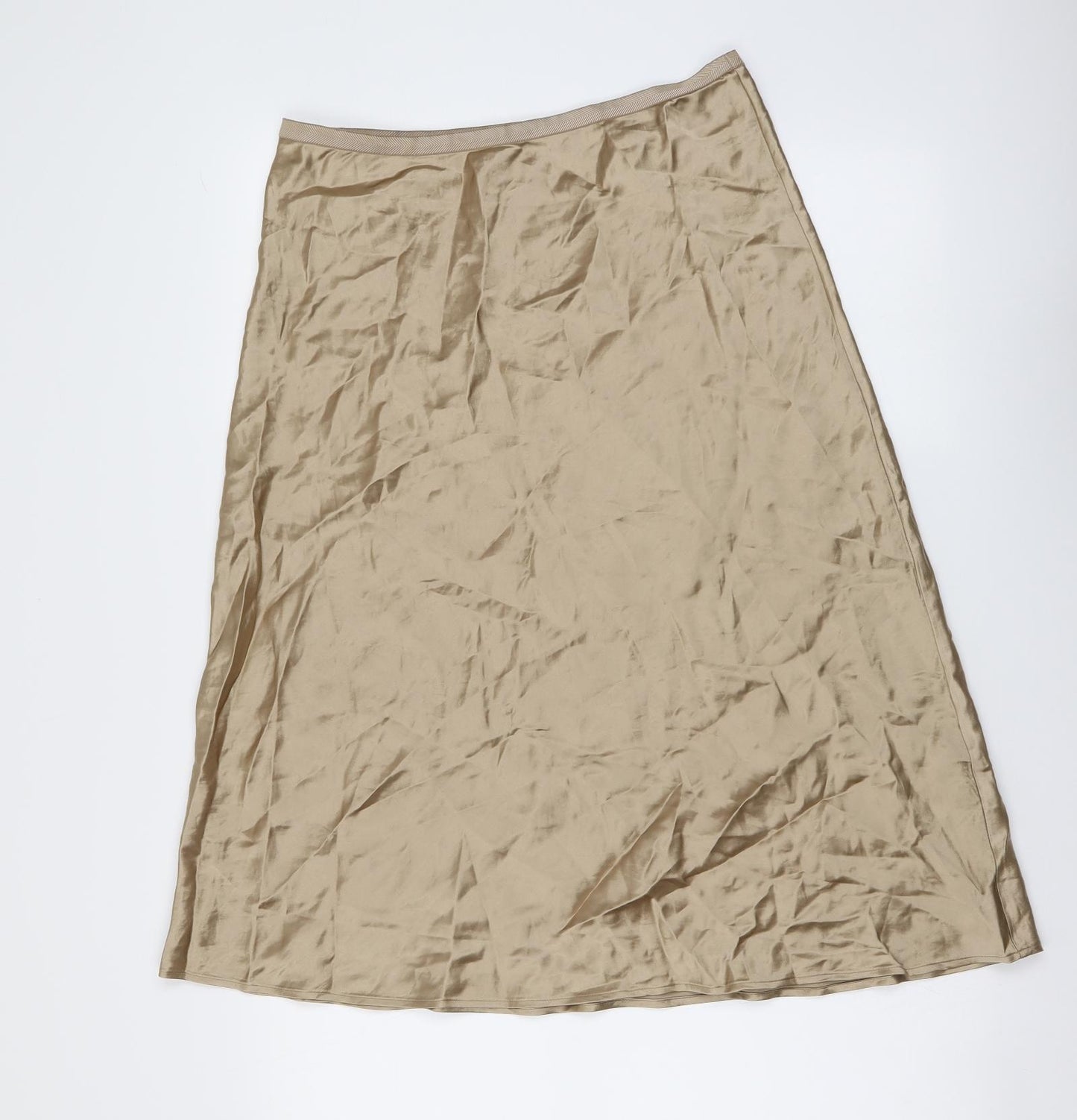 Marks and Spencer Womens Gold Polyester A-Line Skirt Size 12 Drawstring