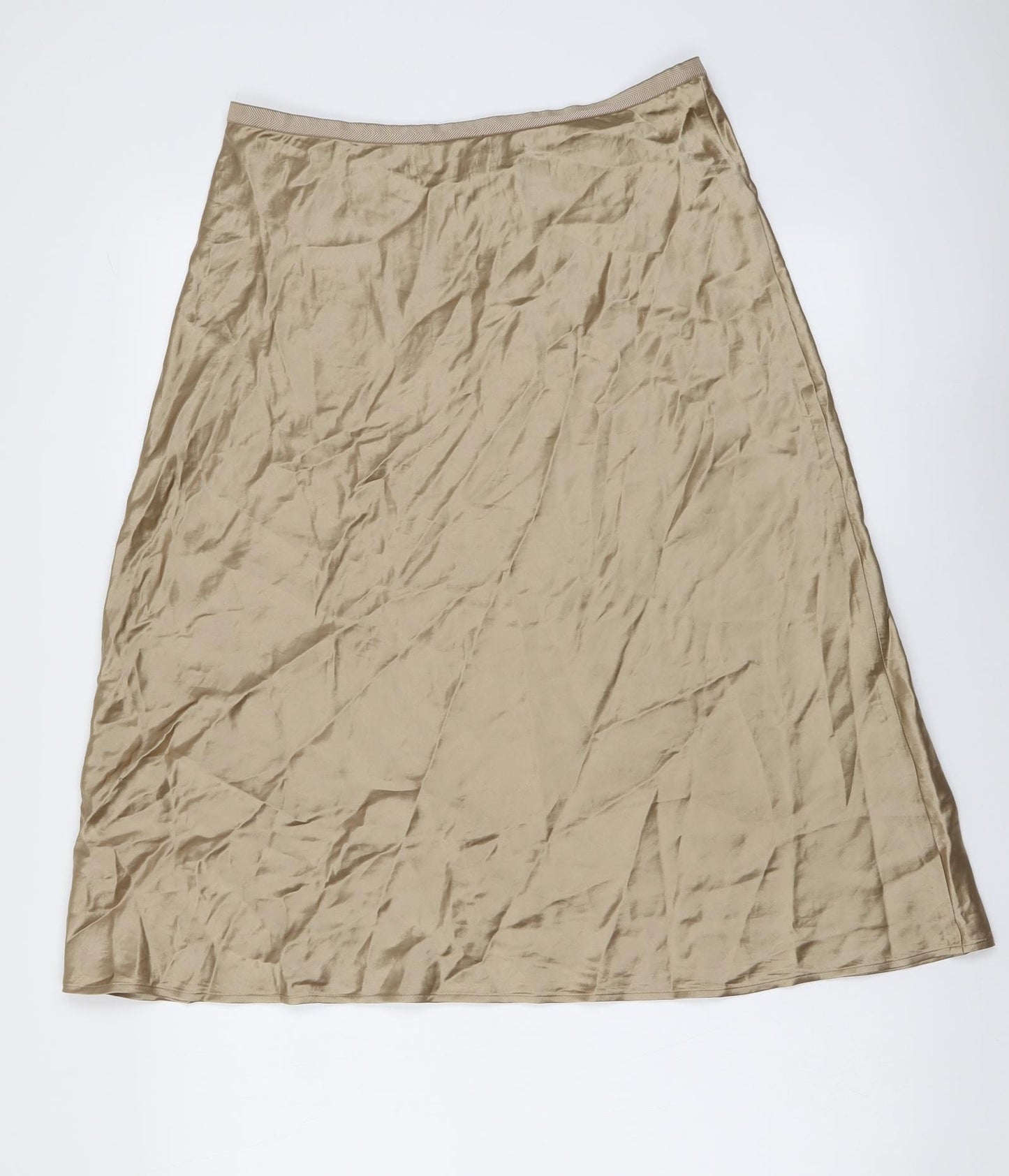 Marks and Spencer Womens Gold Polyester A-Line Skirt Size 12 Drawstring