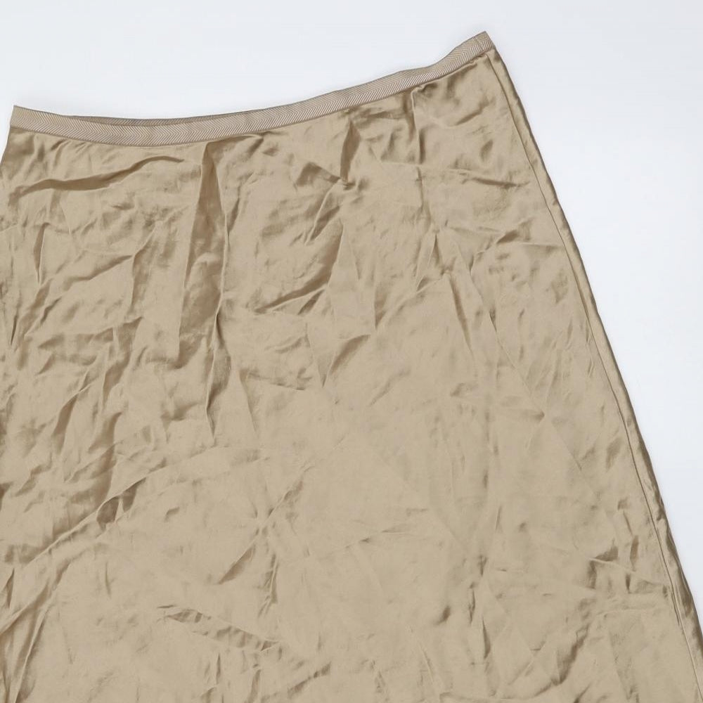 Marks and Spencer Womens Gold Polyester A-Line Skirt Size 12 Drawstring
