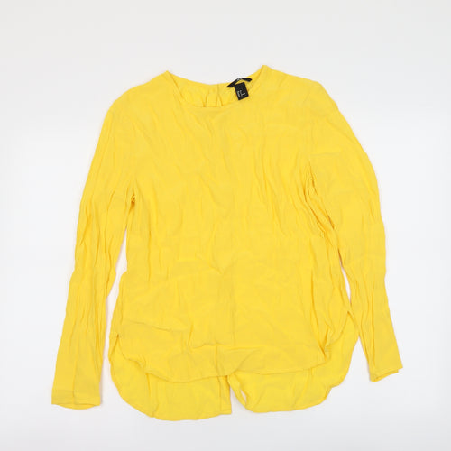 h7M Womens Yellow Polyester Basic Blouse Size M Round Neck