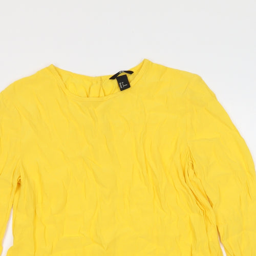 h7M Womens Yellow Polyester Basic Blouse Size M Round Neck