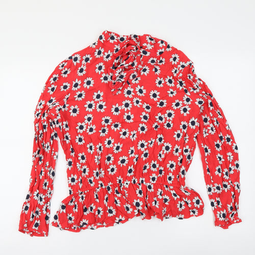 Marks and Spencer Womens Red Geometric Viscose Basic Blouse Size 14 Round Neck