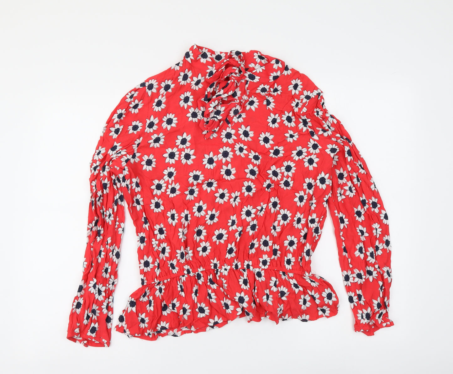 Marks and Spencer Womens Red Geometric Viscose Basic Blouse Size 14 Round Neck