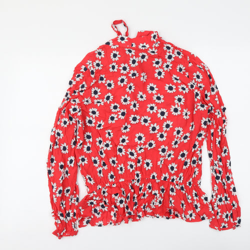 Marks and Spencer Womens Red Geometric Viscose Basic Blouse Size 14 Round Neck