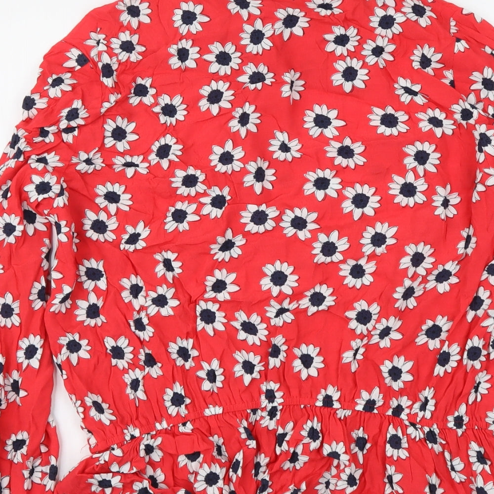 Marks and Spencer Womens Red Geometric Viscose Basic Blouse Size 14 Round Neck