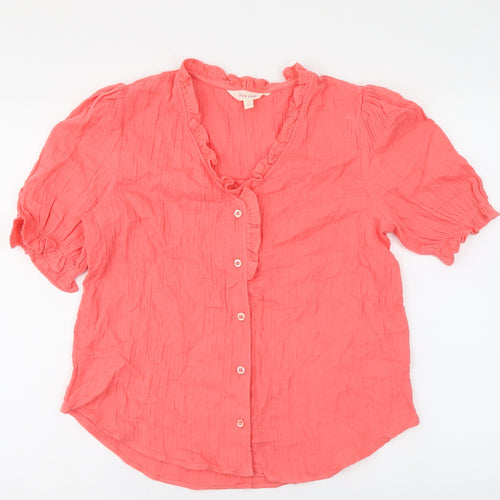 Per Una Womens Orange Cotton Basic Button-Up Size 6 V-Neck