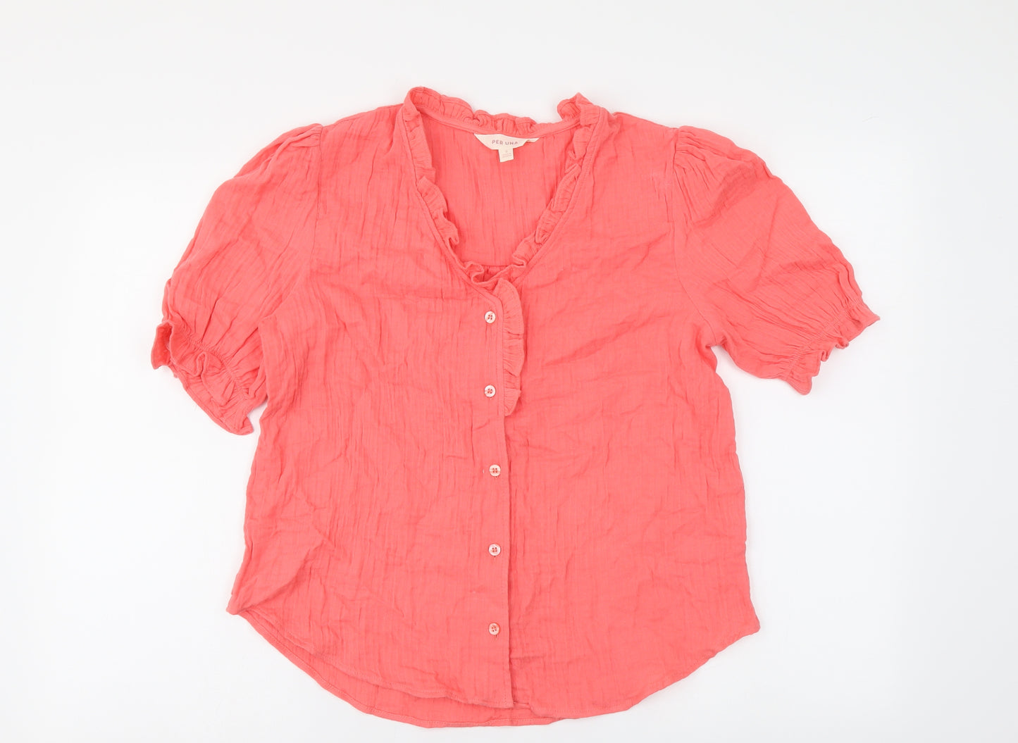 Per Una Womens Orange Cotton Basic Button-Up Size 6 V-Neck