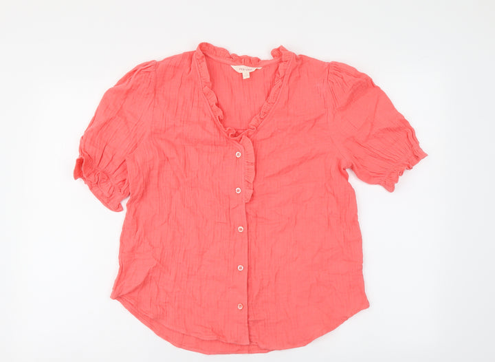 Per Una Womens Orange Cotton Basic Button-Up Size 6 V-Neck