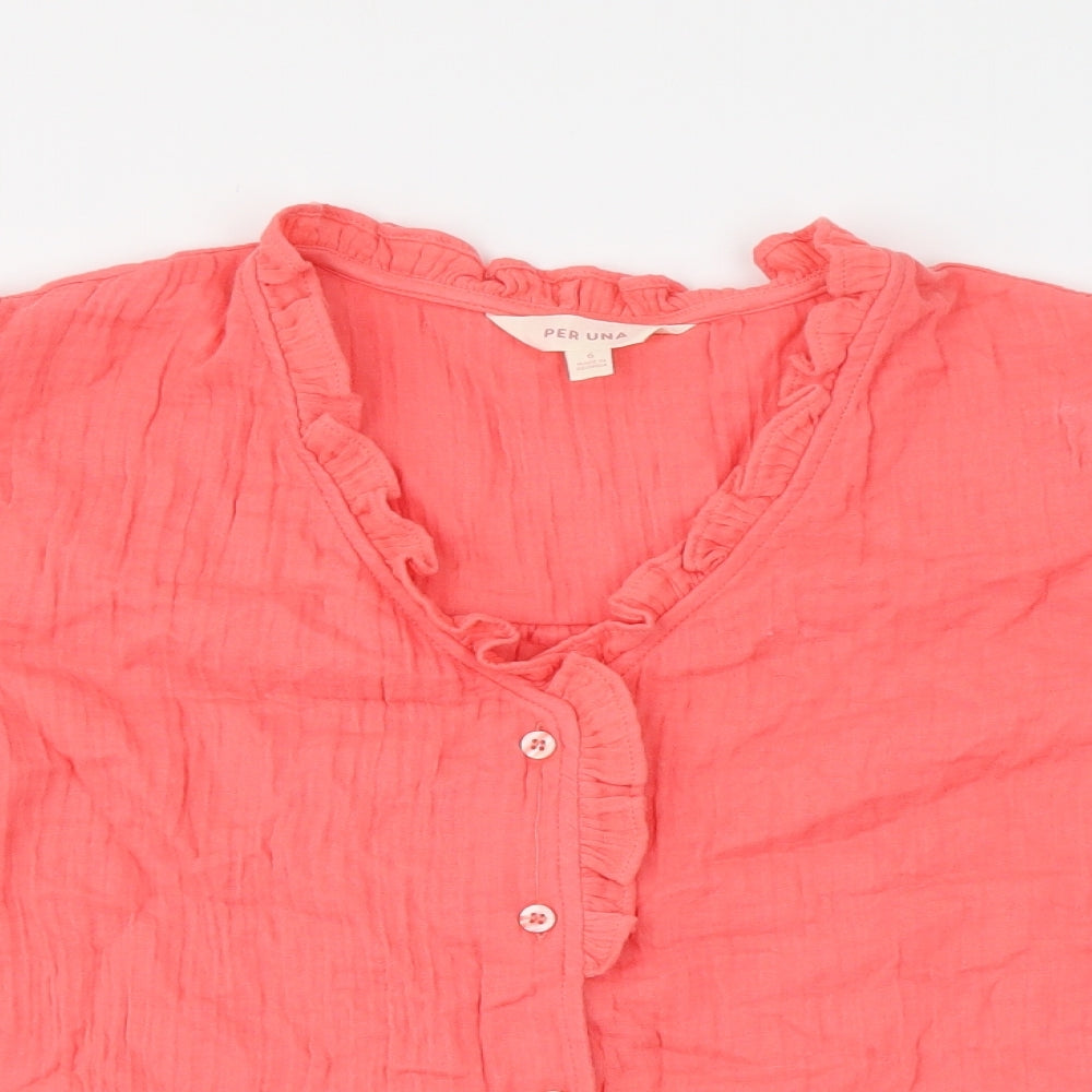 Per Una Womens Orange Cotton Basic Button-Up Size 6 V-Neck