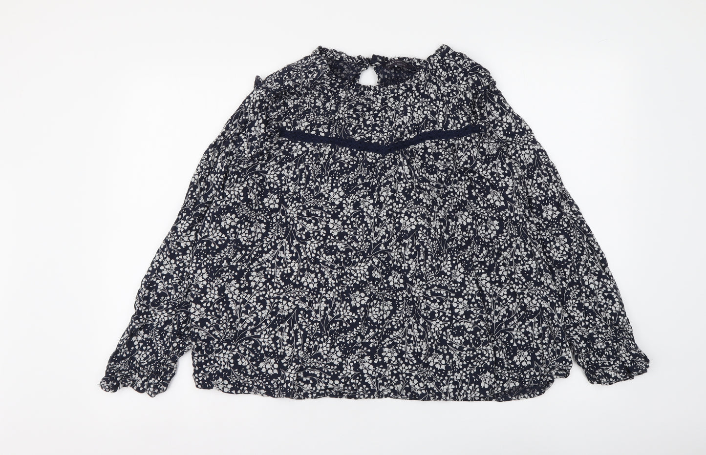 Marks and Spencer Womens Blue Floral Viscose Basic Blouse Size 22 Round Neck