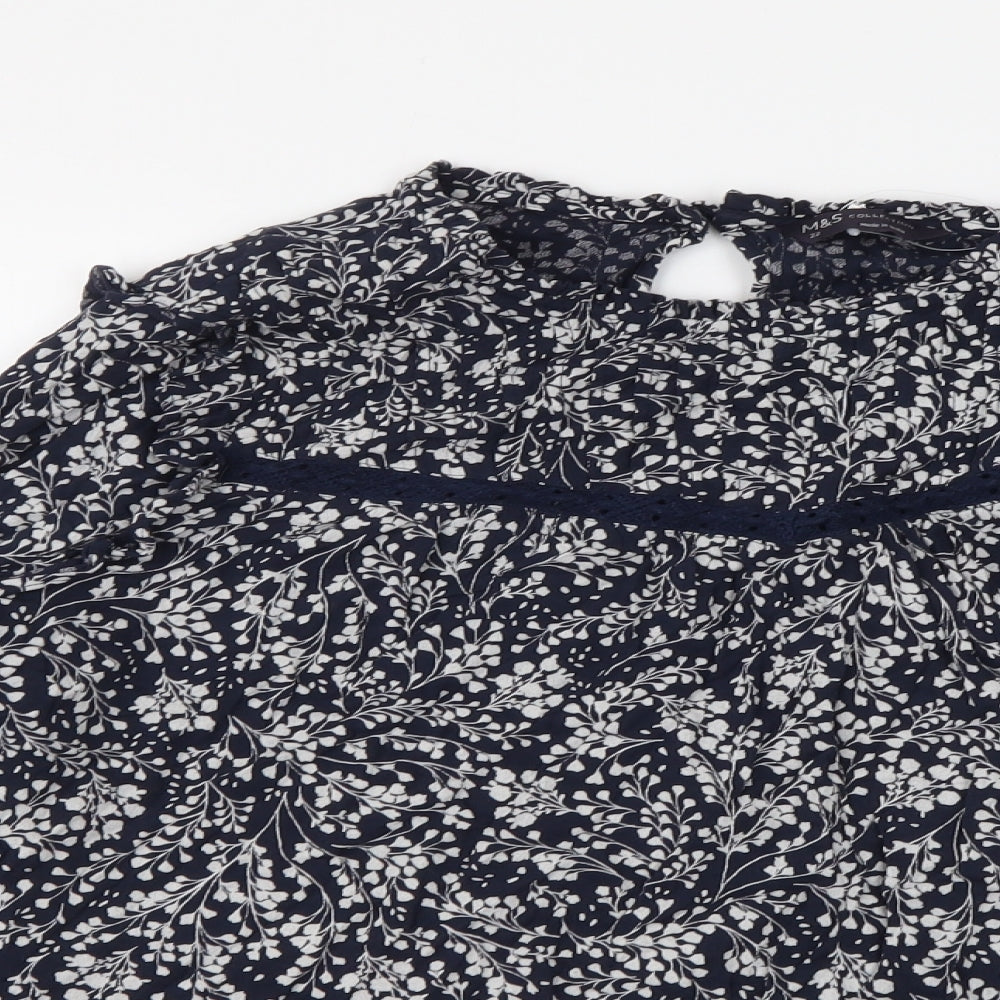 Marks and Spencer Womens Blue Floral Viscose Basic Blouse Size 22 Round Neck