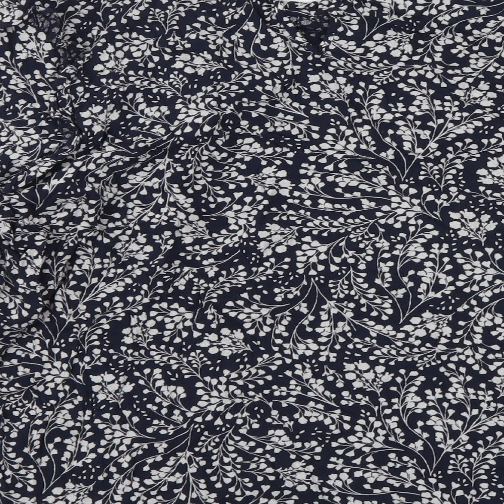 Marks and Spencer Womens Blue Floral Viscose Basic Blouse Size 22 Round Neck