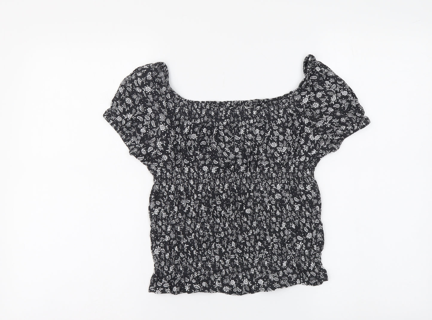 Marks and Spencer Girls Grey Geometric Viscose Basic Blouse Size 10-11 Years Square Neck Pullover